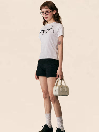 Shoulder Bow Short Sleeve T-Shirt