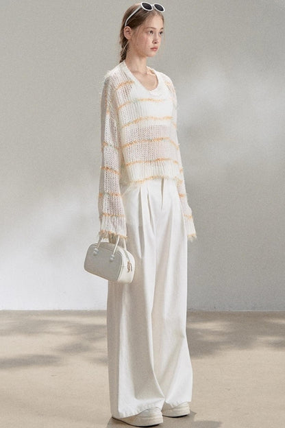 Silver Silk Blend Cropped Knit Blouse