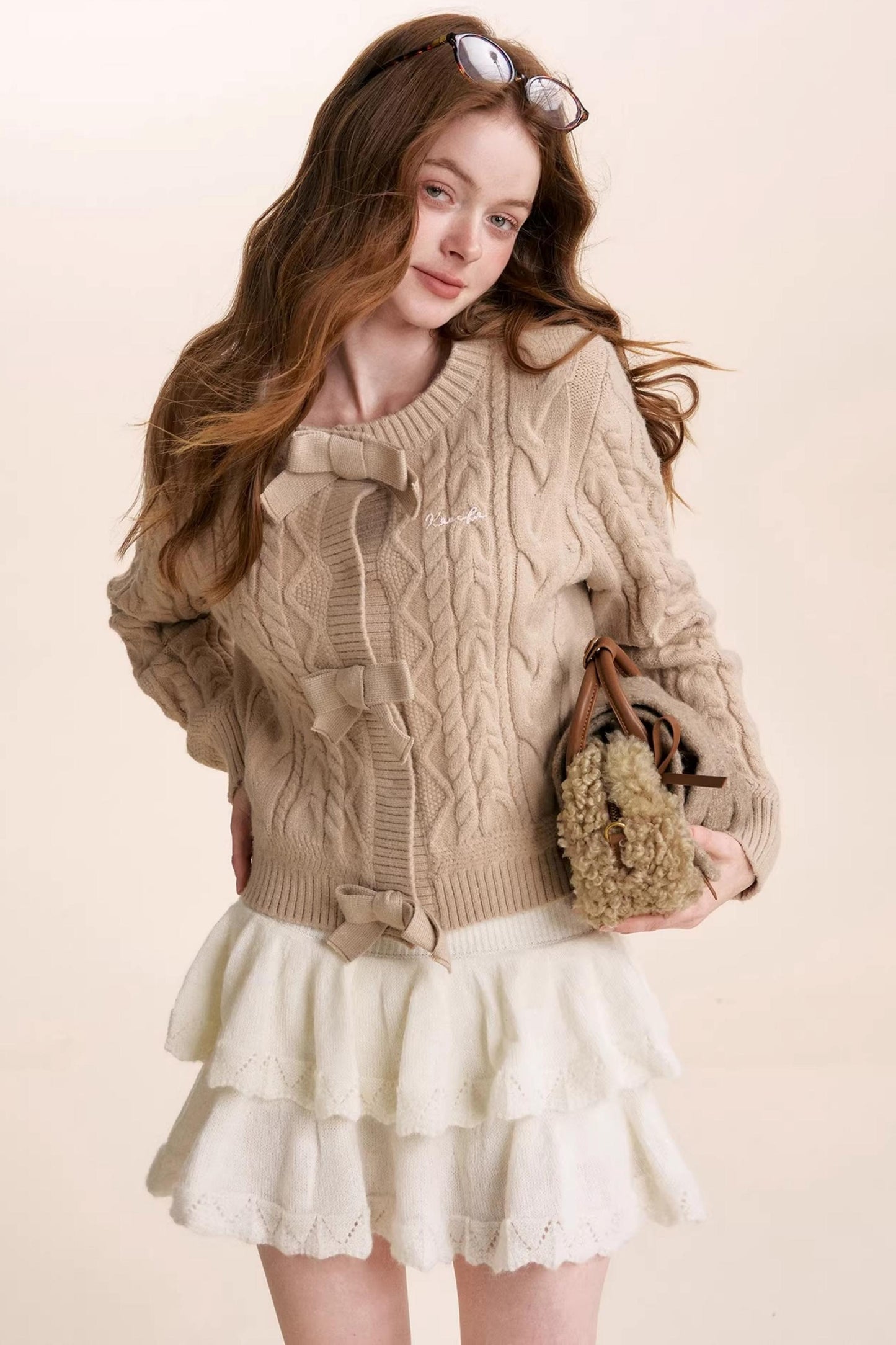 Wool Blend Lace Tiered Skirt
