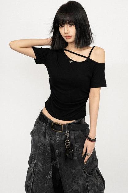 Black Off-Shoulder Slim Top