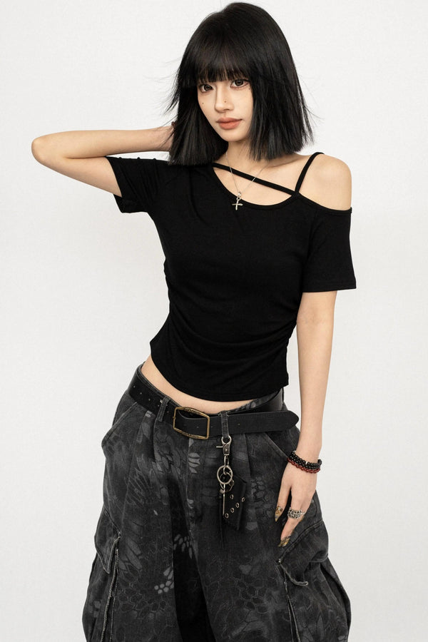 Black Off-Shoulder Slim Top