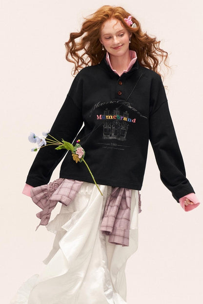 Button Lapel Polo Sweatshirt