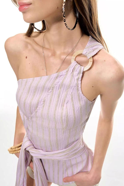 Wooden Bead Halterneck Deconstructed Vest Top