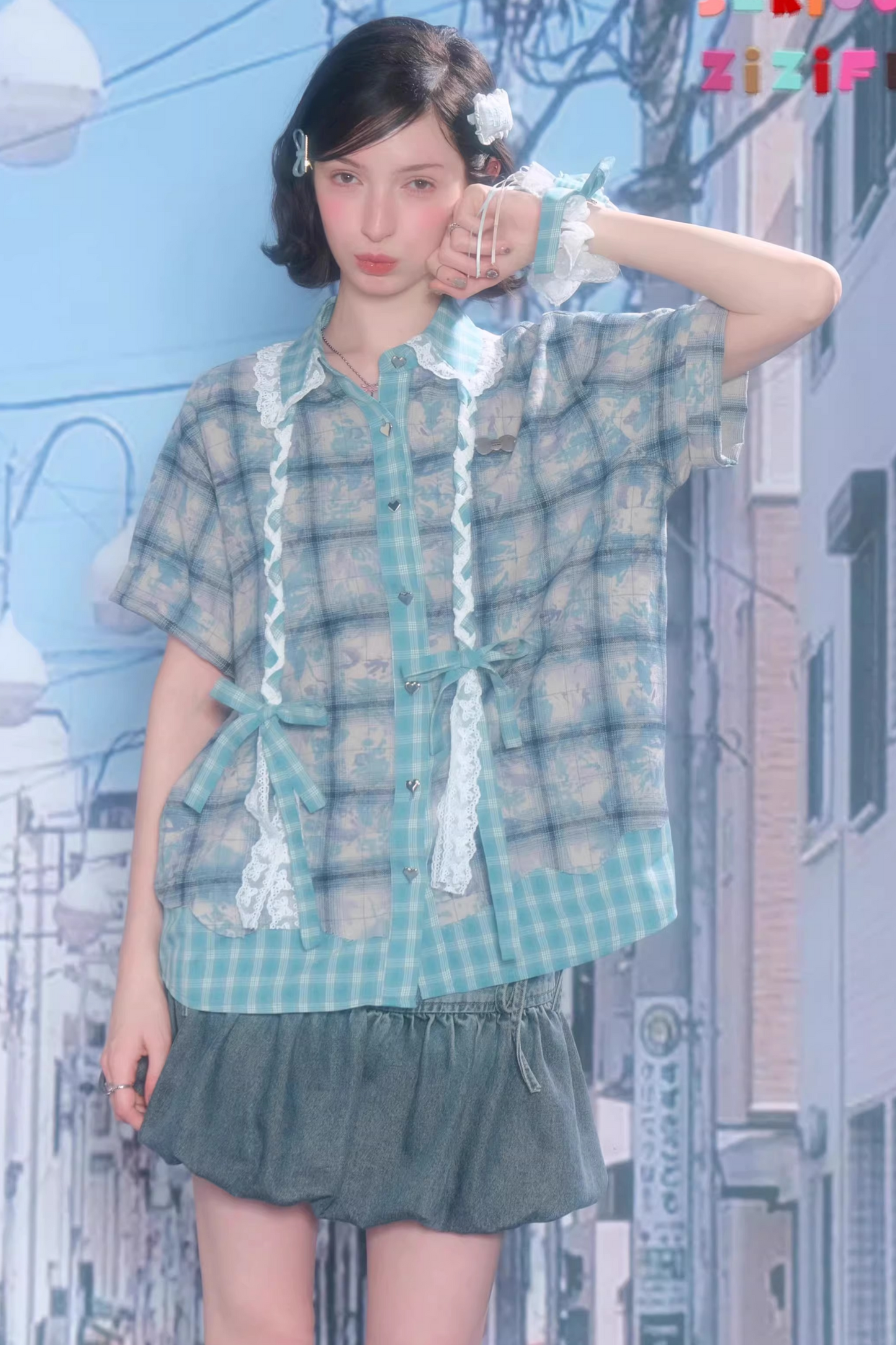 Braided Lace Plaid Blouse