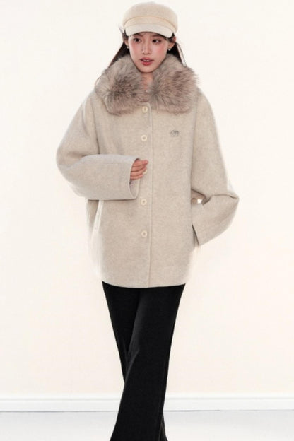 Fur Collar Woolen Cape Coat