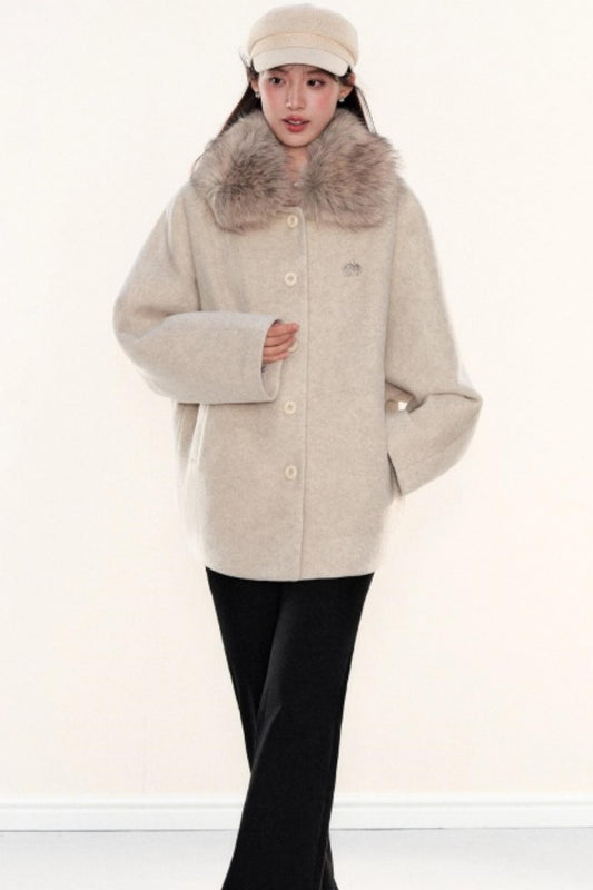 Fur Collar Woolen Cape Coat