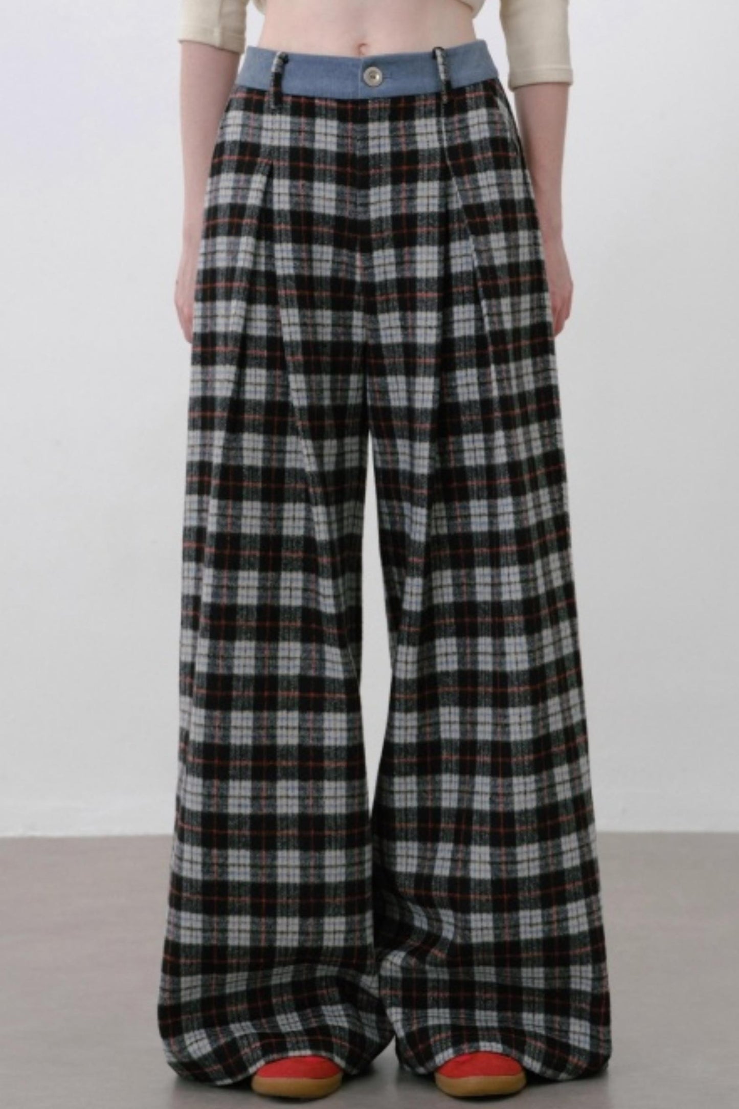 Retro Style Plaid Wide-Leg Pants