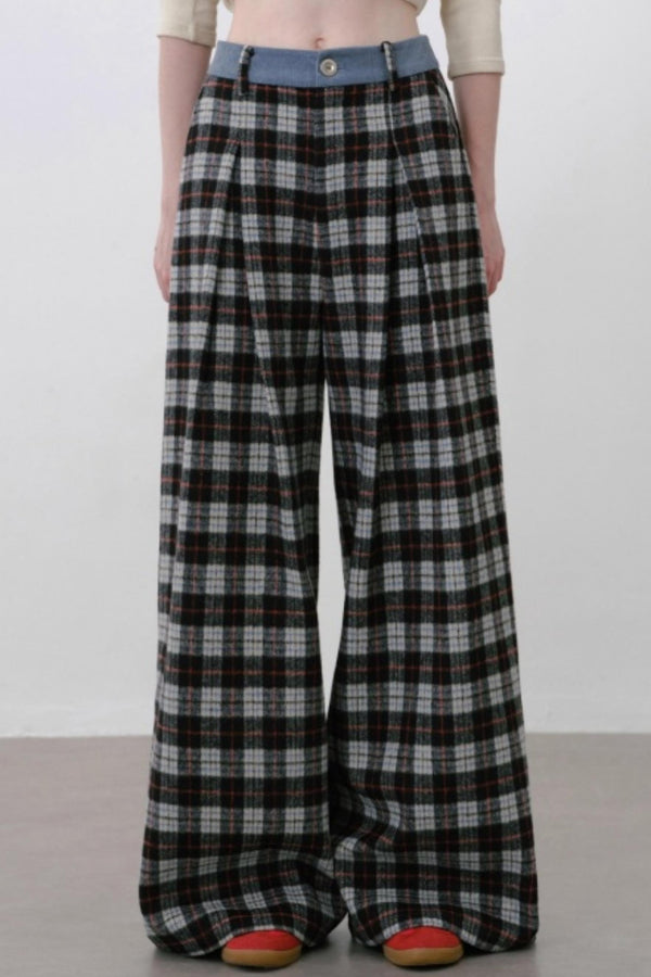 Retro Style Plaid Wide-Leg Pants