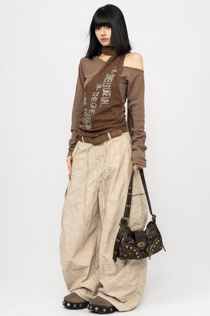 Niche Design Off-Shoulder Coffee Top