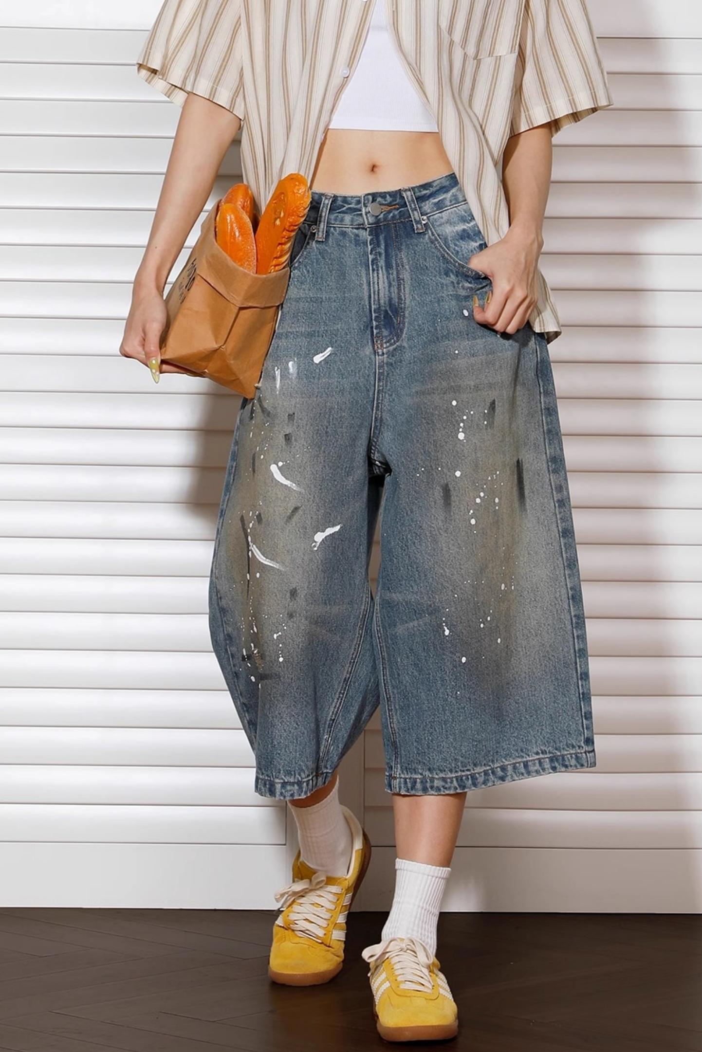 Vintage Denim Wide-Leg Shorts