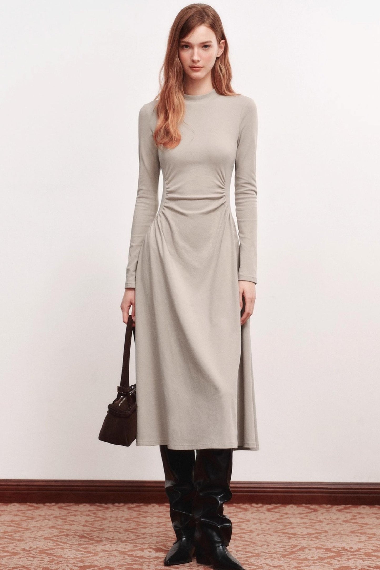 Shirred Slim Warm Long Dress