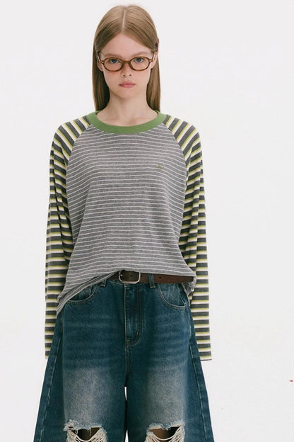 Striped Raglan Sleeve Slim Top