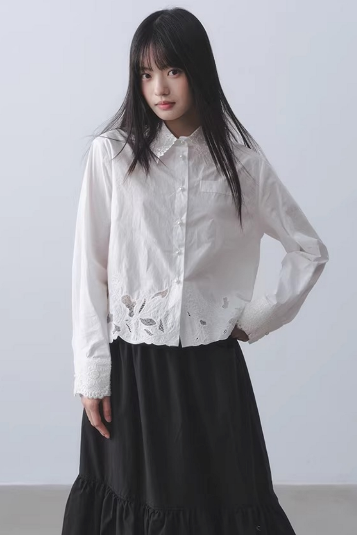 White Lace Embroidery Blouse