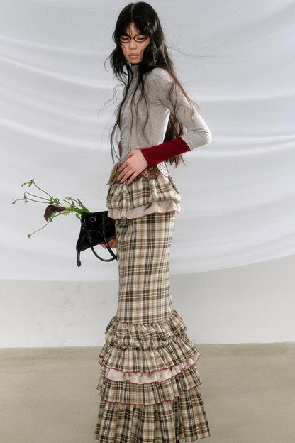 [Spot] OfAkiva's "Mix and Match Willingness" two-wear, adjustable length and short fishtail skirt, checked umbrella hem cake dress