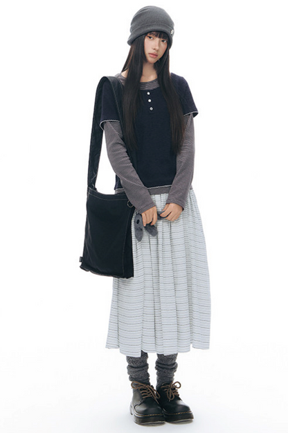 Henley Collar Fake Two-Piece Top