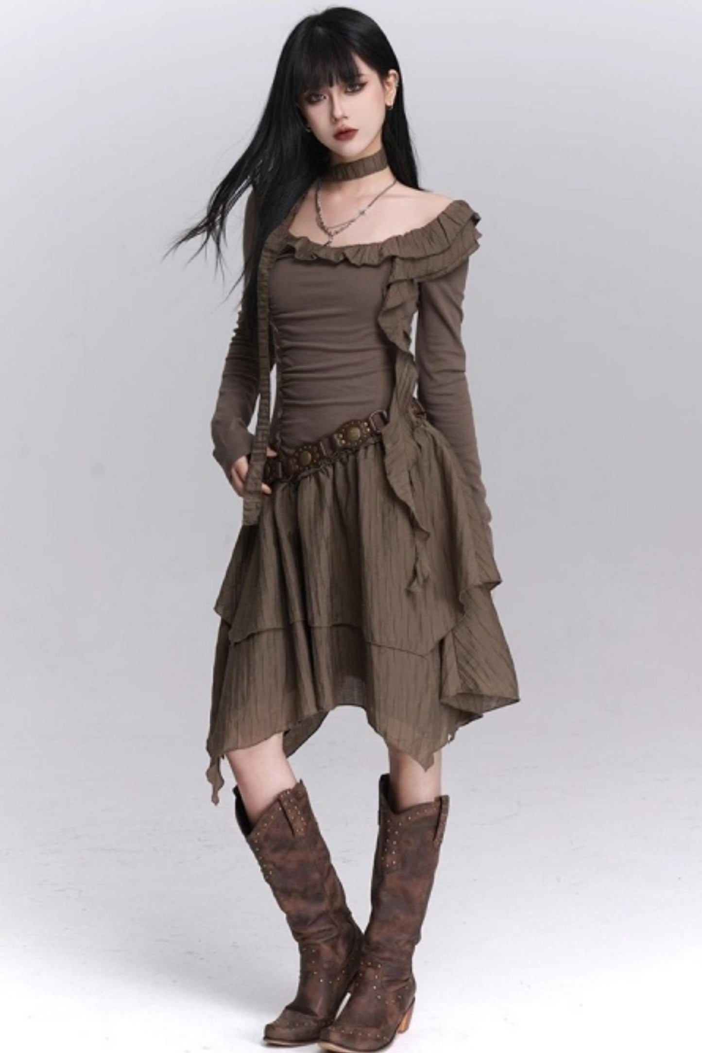 Cinched-Waist Autumn Dress