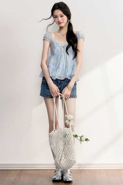French Lace Embroidered Blouse