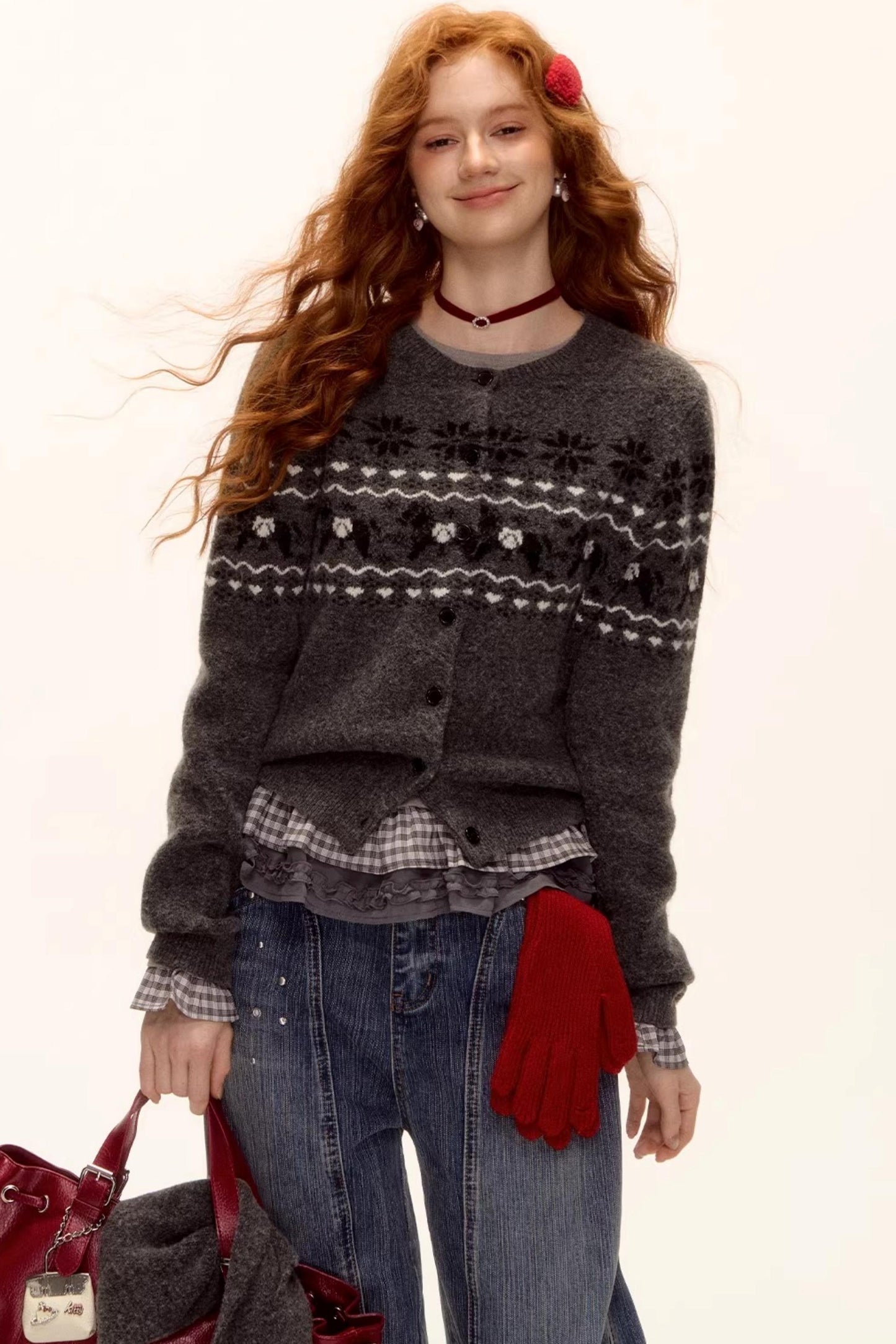 Jacquard Knit Cardigan Set