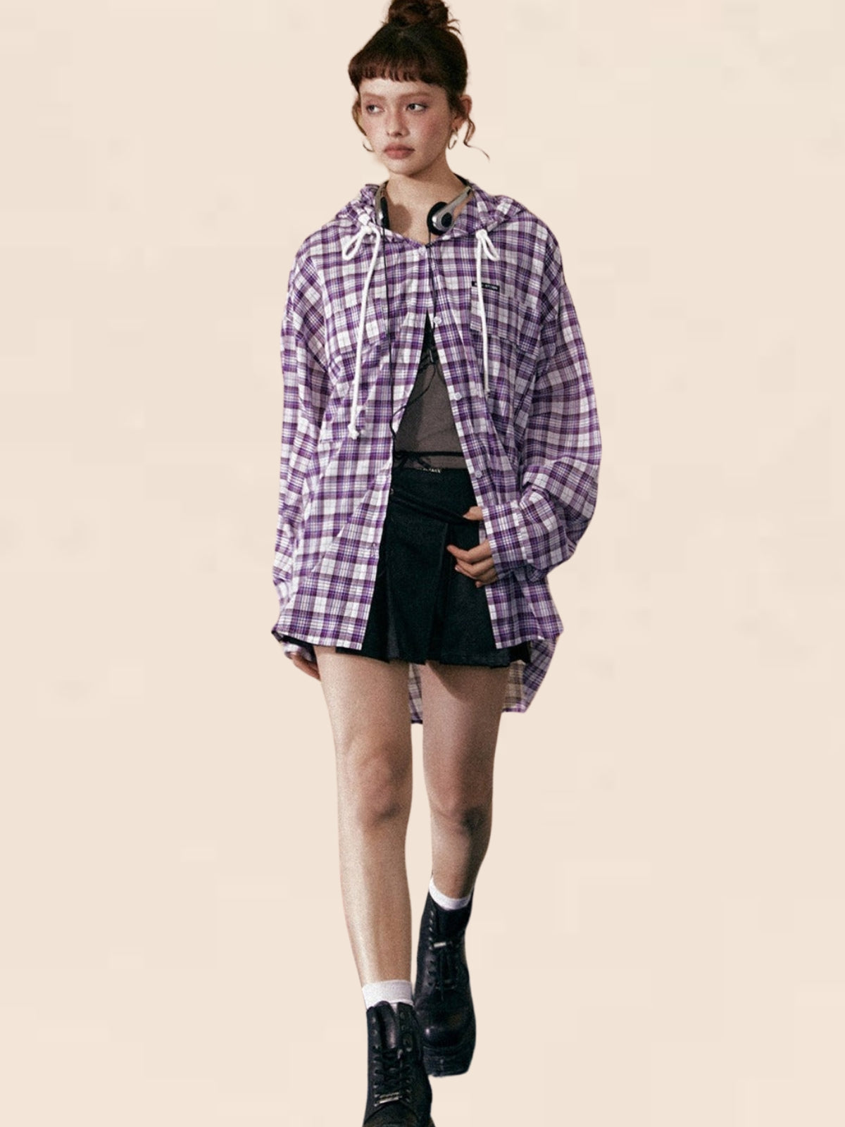 Purple Checkered Loose Coat