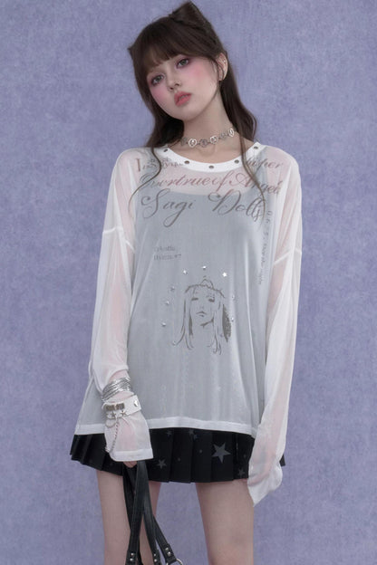 White Mesh Sun Protection Blouse Set-Up