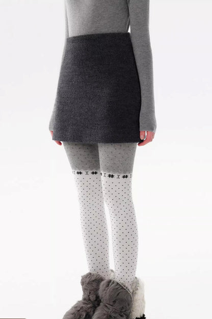 Black Wool Blend A-Line Skirt