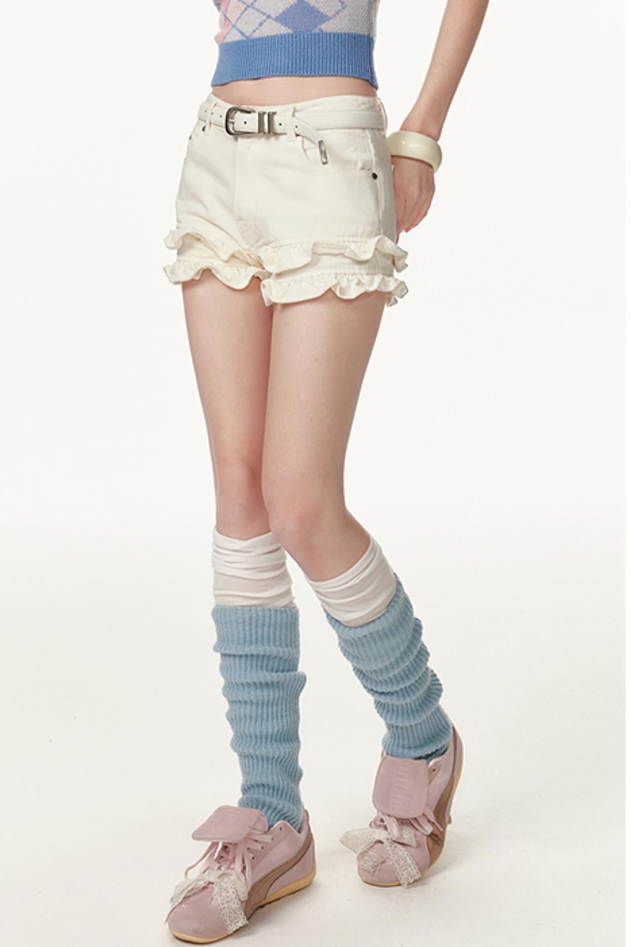 Khaki Lace Denim Shorts