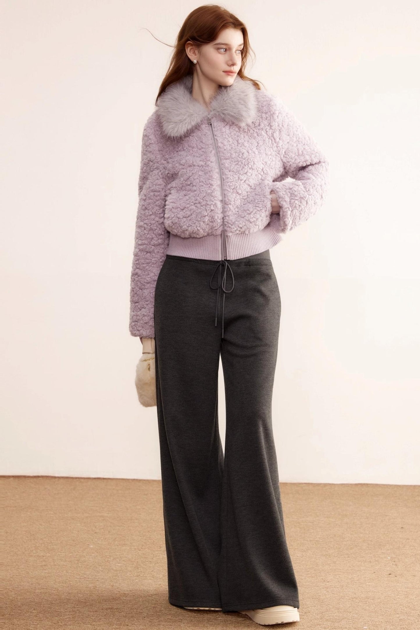 Purple Lamb Wool Fur Coat