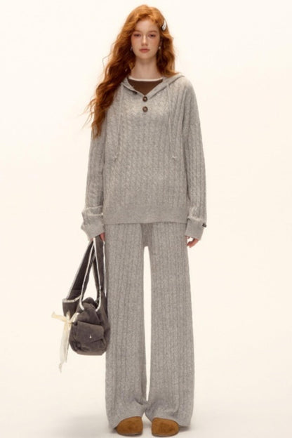 Wool Blend Hooded Knit Set-Up