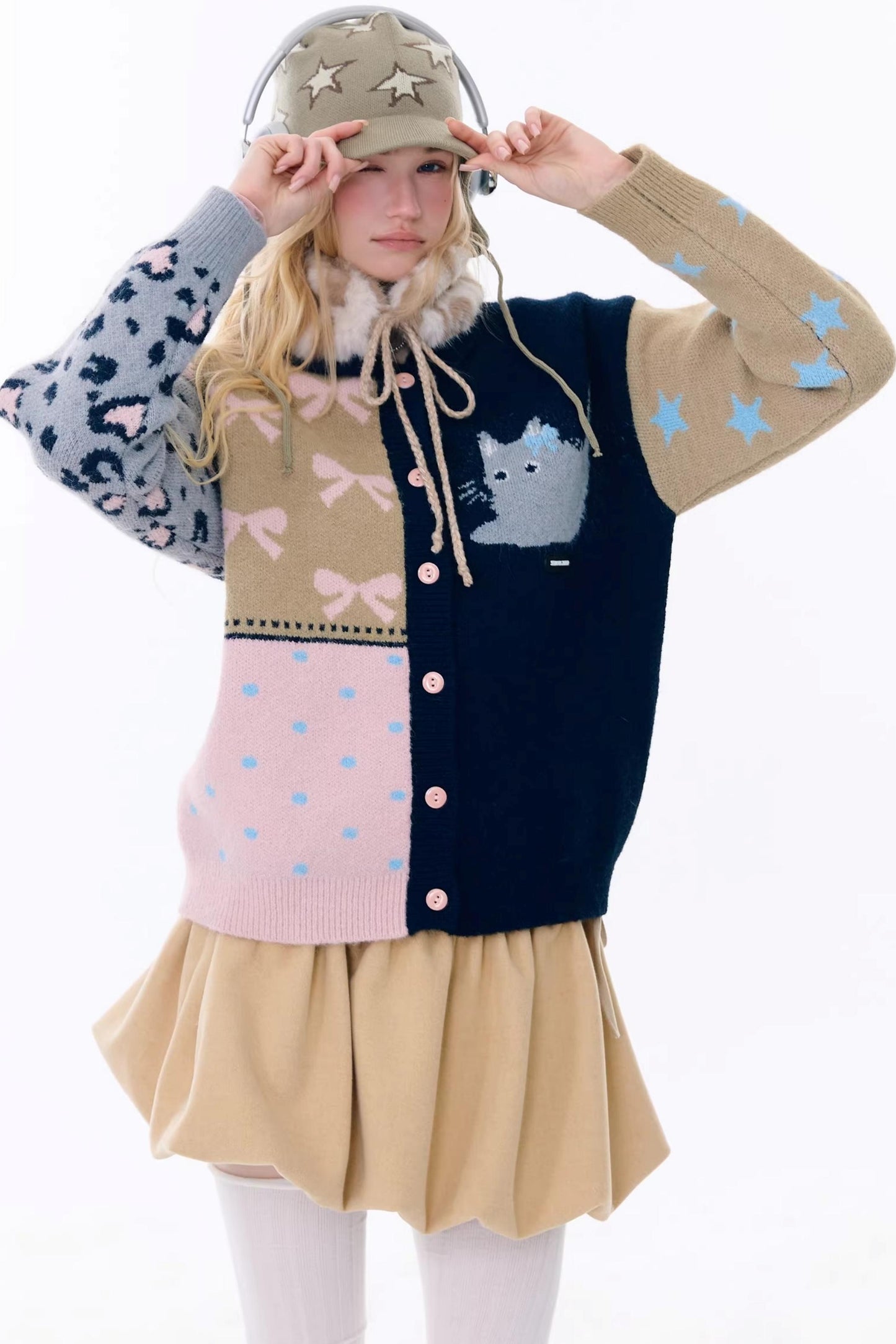 Retro Color-Blocking Cardigan Jacket