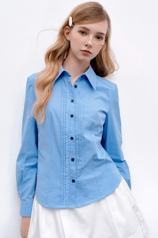 Pleated Basic Long-Sleeved Shirt