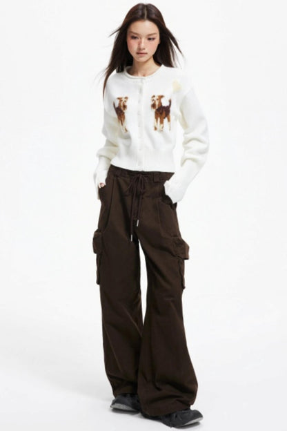 Puppy Jacquard Cropped Cardigan