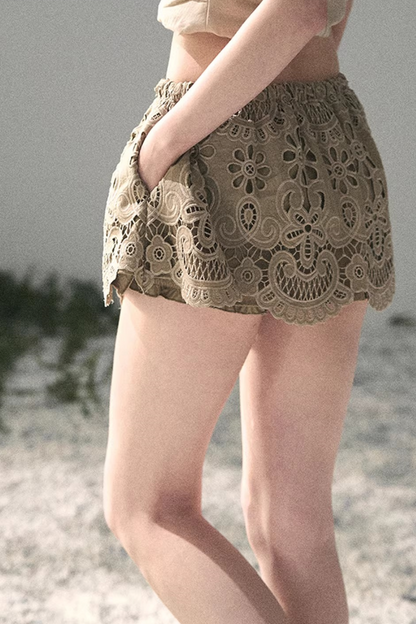 Floral Hollow-Out Puffy Skirt