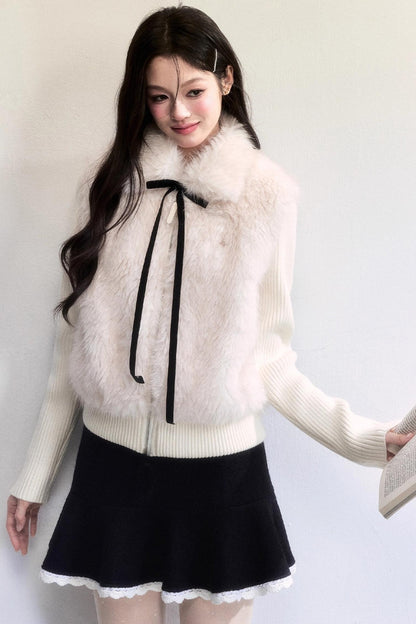 Color-Block Woolen Skirt