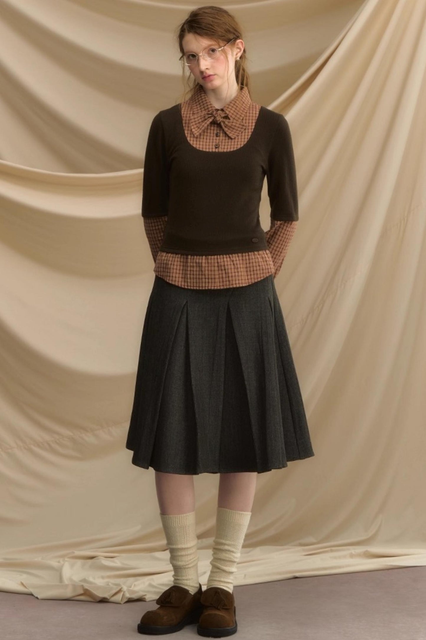 Bow Tie Plaid Slim Shirt