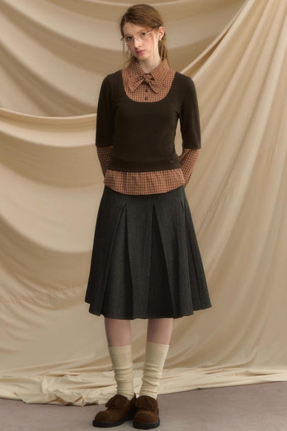 Bow Tie Plaid Slim Shirt