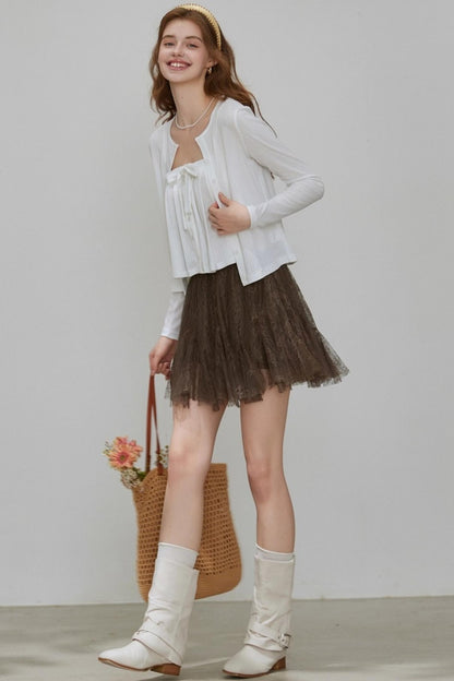 Cropped Cardigan Camisole Knit Set-Up