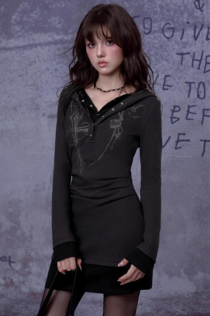 Slim Cross Hoodie Dress