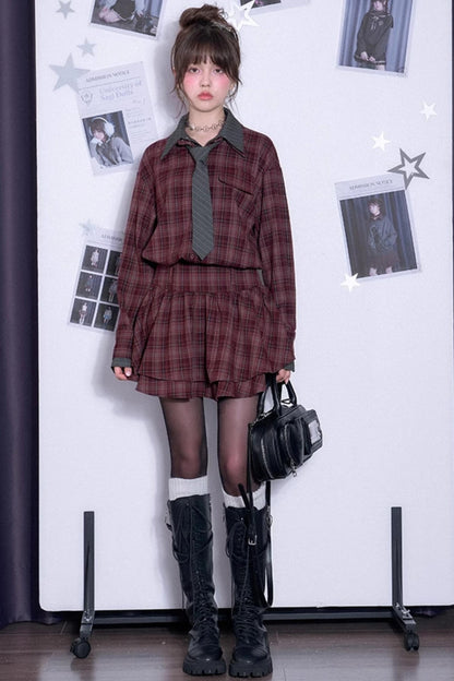 Versatile Red Plaid Spring Dress