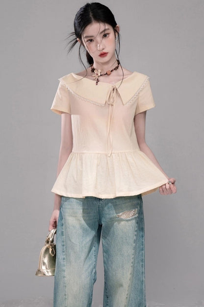 Soft Apricot Wave Layered Skirt Set