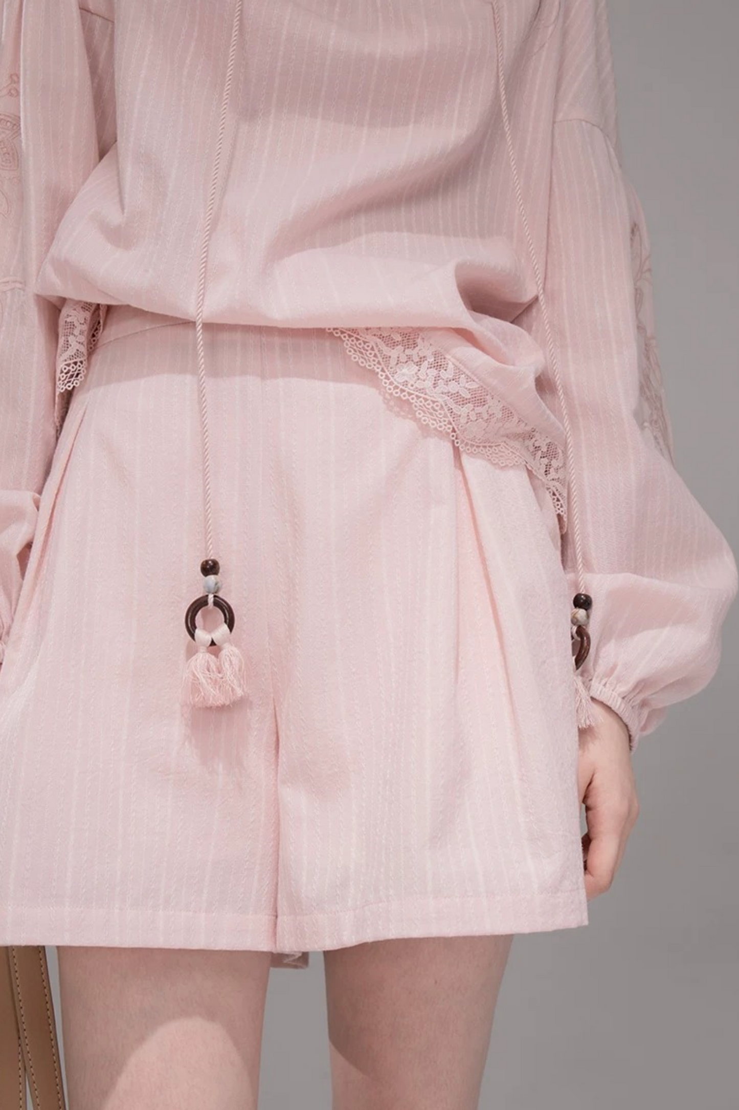 Completo Camicia a Righe Rosa Pesca