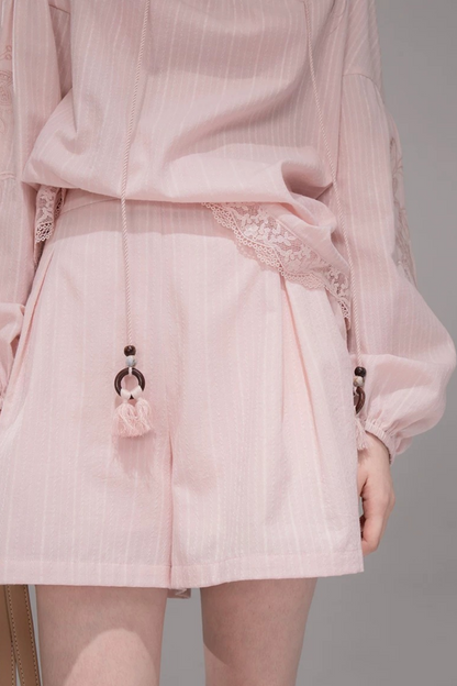 Completo Camicia a Righe Rosa Pesca