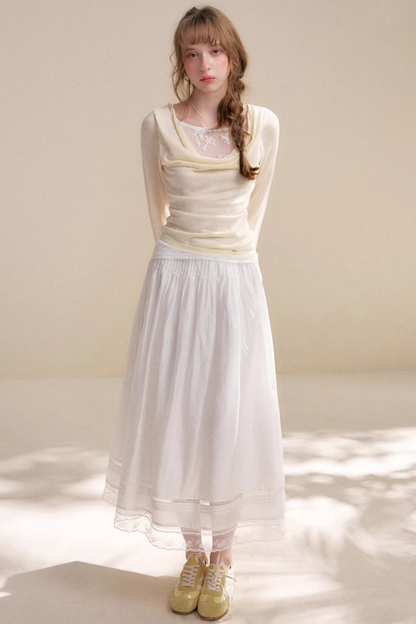 Lace Wool Cowl Neck Sweater