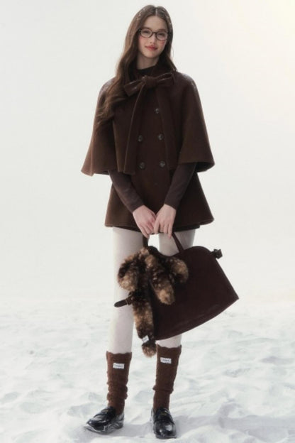 Cocoa Double-Breasted Cape Coat