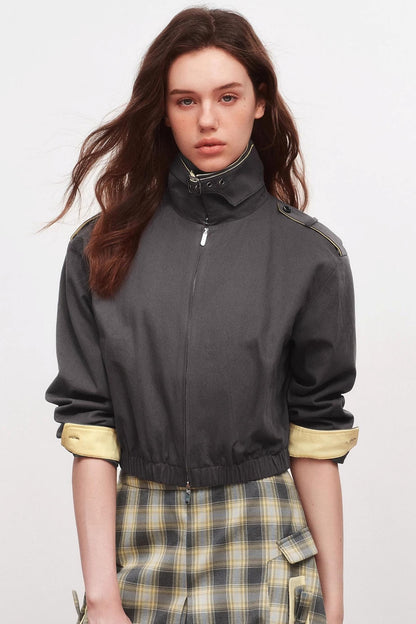 Stand-Up Collar Raglan Zippered Jacket