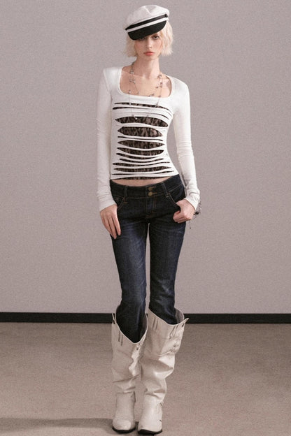 Slim-Fit Ripped Square-Neck Top