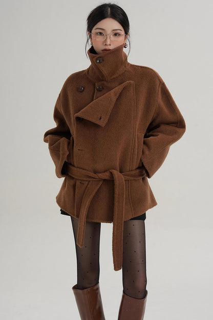 Elegant Woolen High-Waisted Coat