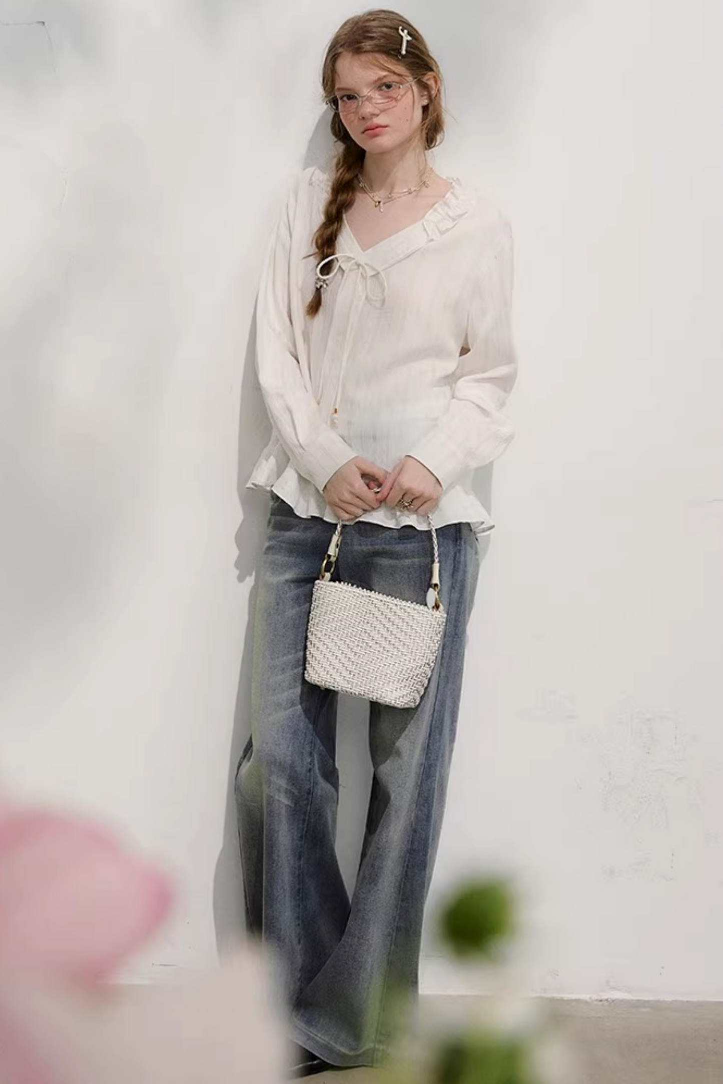 Striped Lace Sleeve Blouse