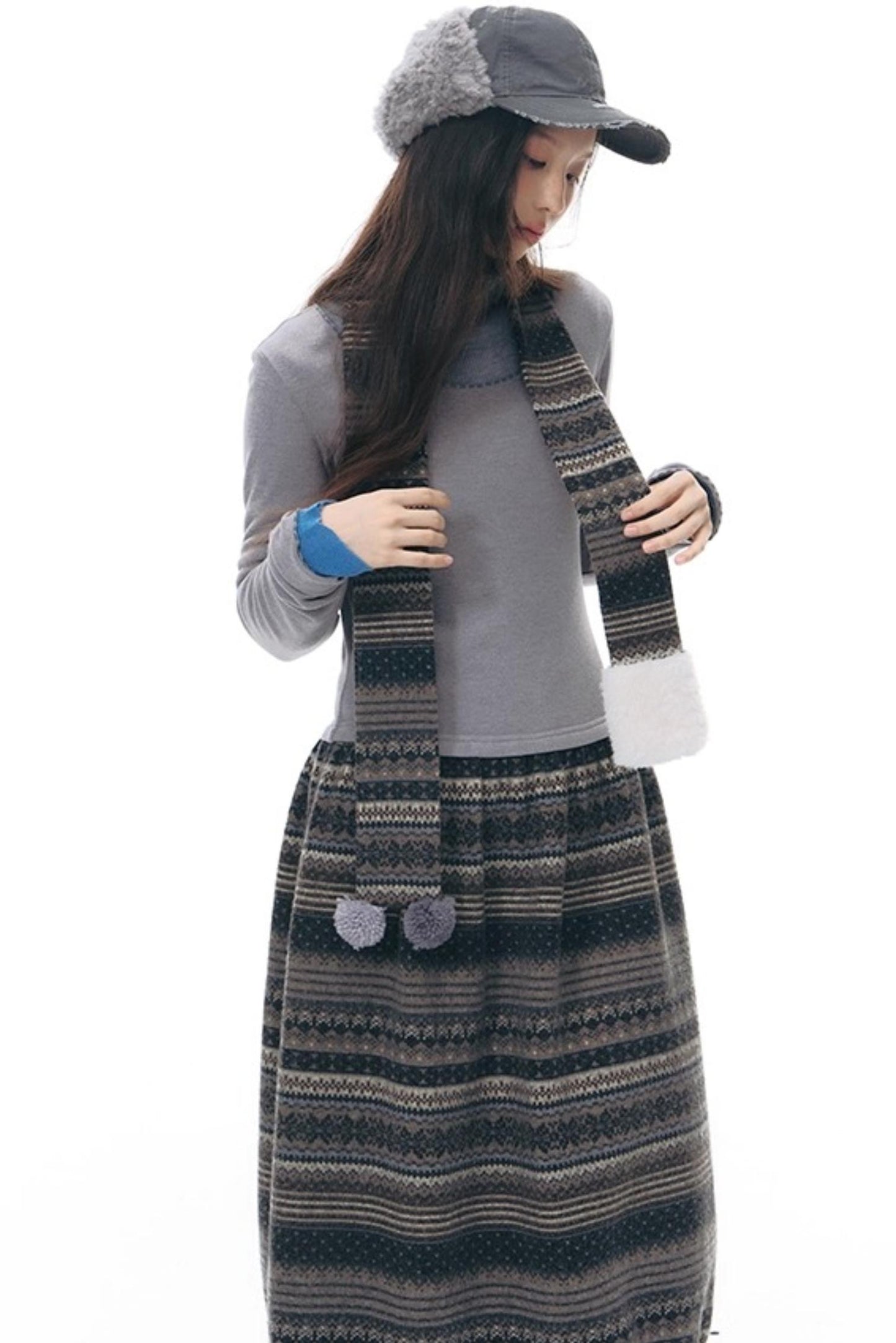 Knitted Patchwork Slim Dress Set-Up