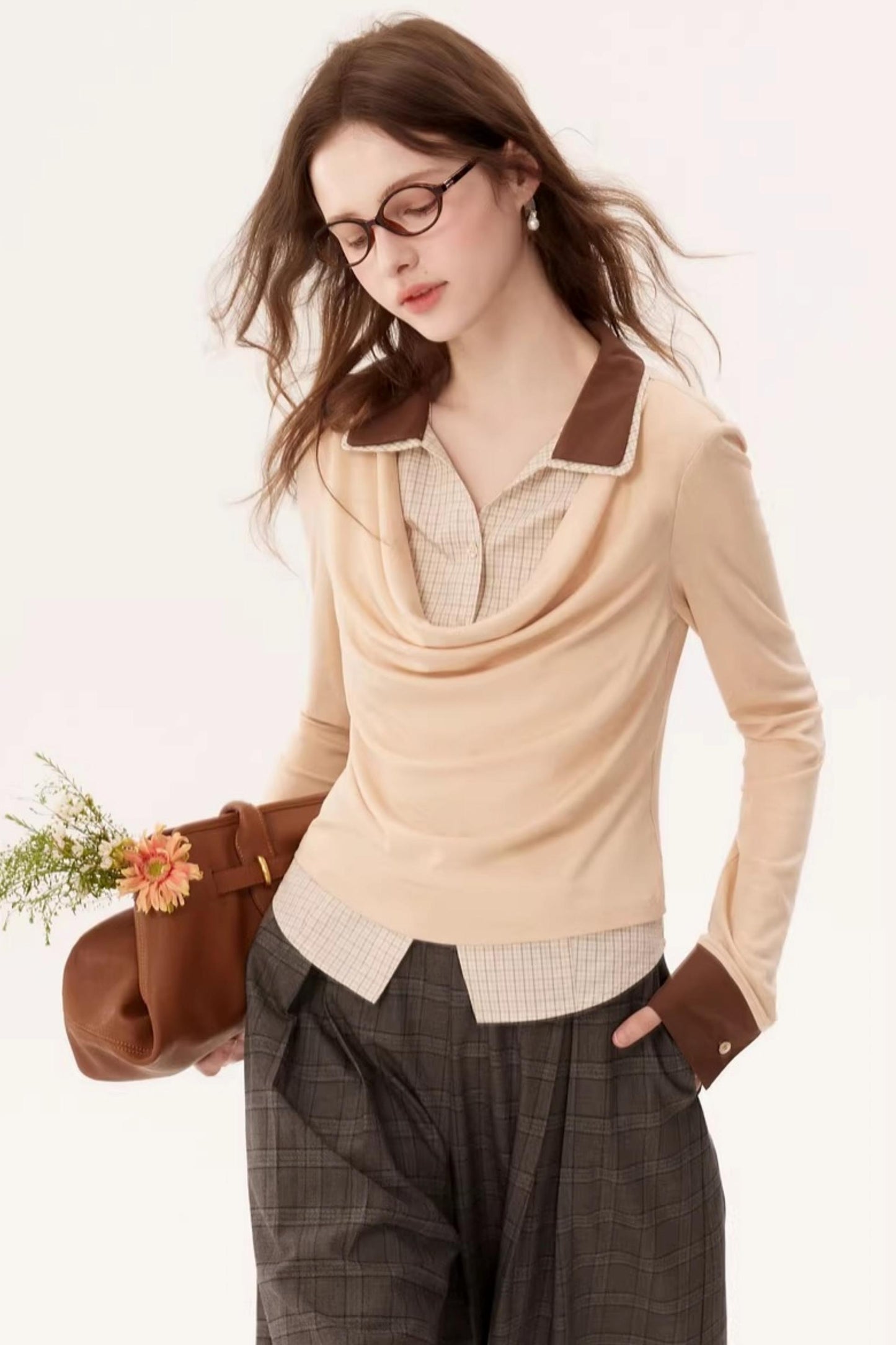 Lyocell Drape Plaid Blouse