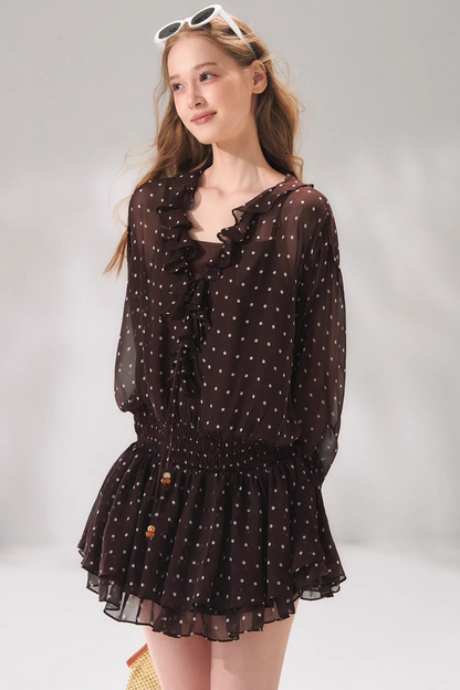 Ensemble robe en mousseline à volants et perles